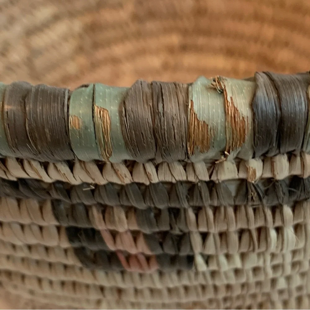 Vintage African Hausa Coiled Woven Grass Basket Bowl 11.5”
